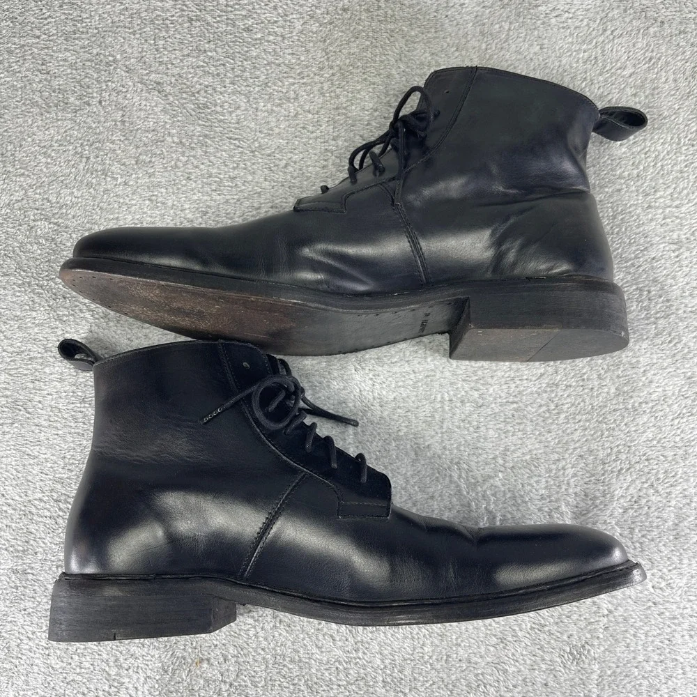AllSaints Boots Men 12 EU 45 Black Leather Lace Up Ankle Boot Combat Minimalist